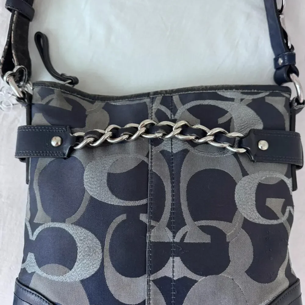 Coach Moto Optic Metallic‎ Chain Navy Signature Jacquard